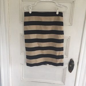 Tan and black striped pencil skirt